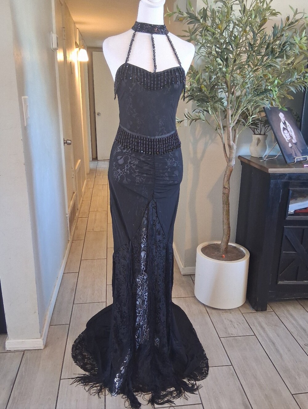 Fashion Nova Scarlet Embellished Lace‎ Gown Black Maxi Dress Whimsygoth Vamp